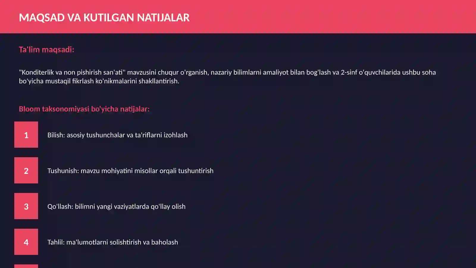 Konditerlik va non pishirish san'ati DARS ISHLANMA 3