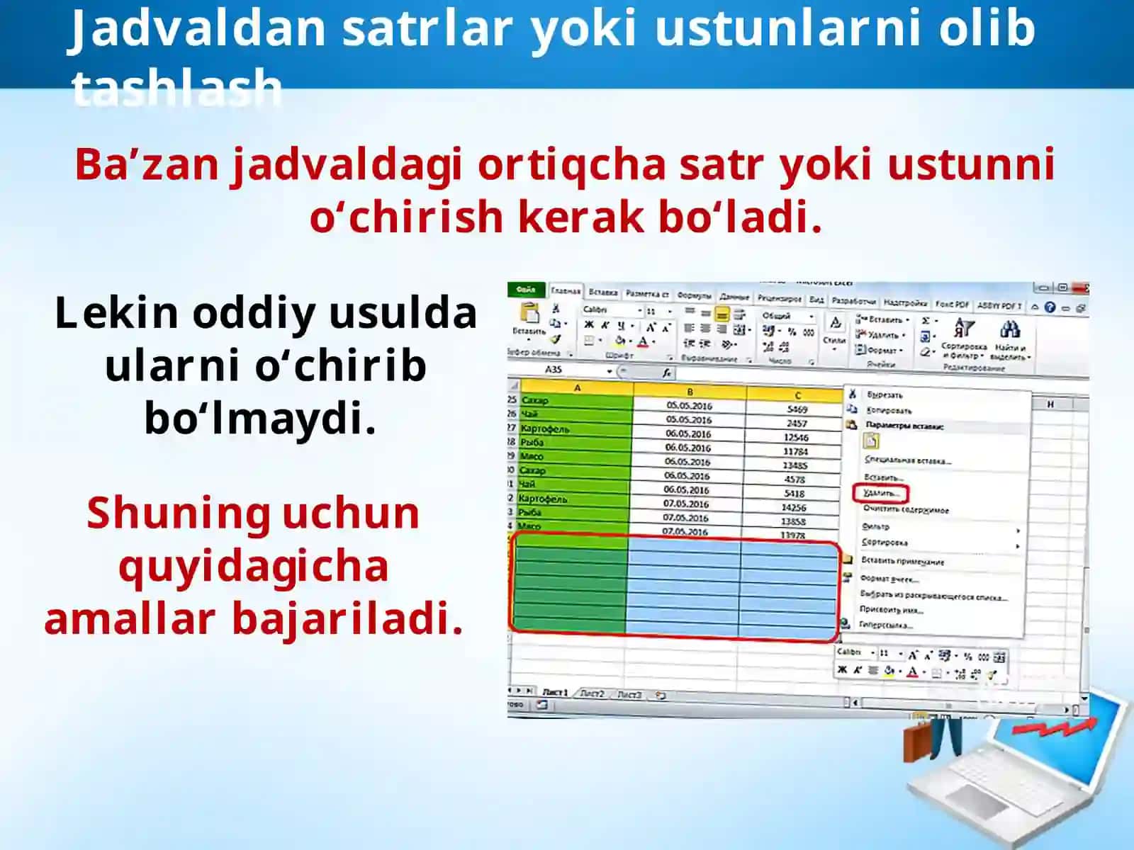 Jadvallar ustida amallar 3