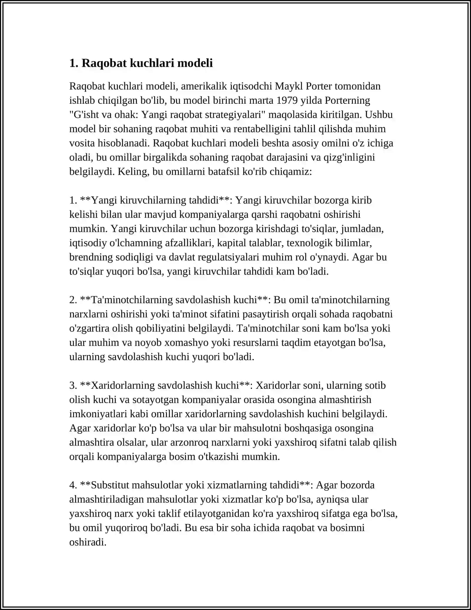 MUSTAQIL ISH Mavzu: RAQOBAT KUCHLARI NAZARIYASI 3