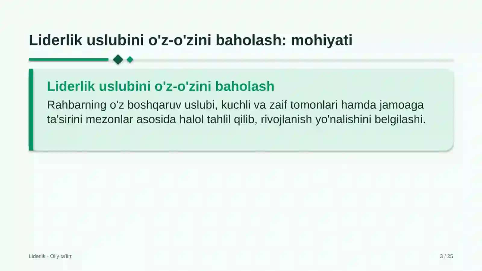 avtosalonlarda liderlik uslubini o'z o'zini baholash 6883 3