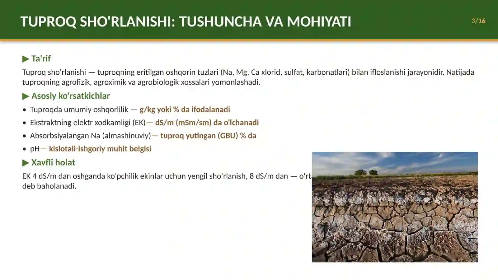 [TUPROQ SHO'RLANISHINI ANIQLASH USULLARI] 3