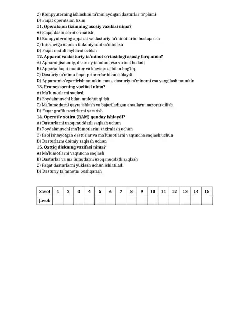 10-sinf informatika test yillik 3
