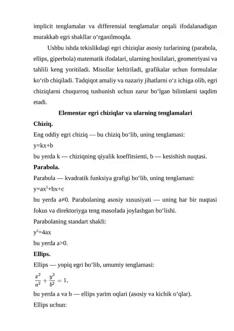 MAVZU: TEKISLIKDAGI EGRI CHIZIQLAR 3