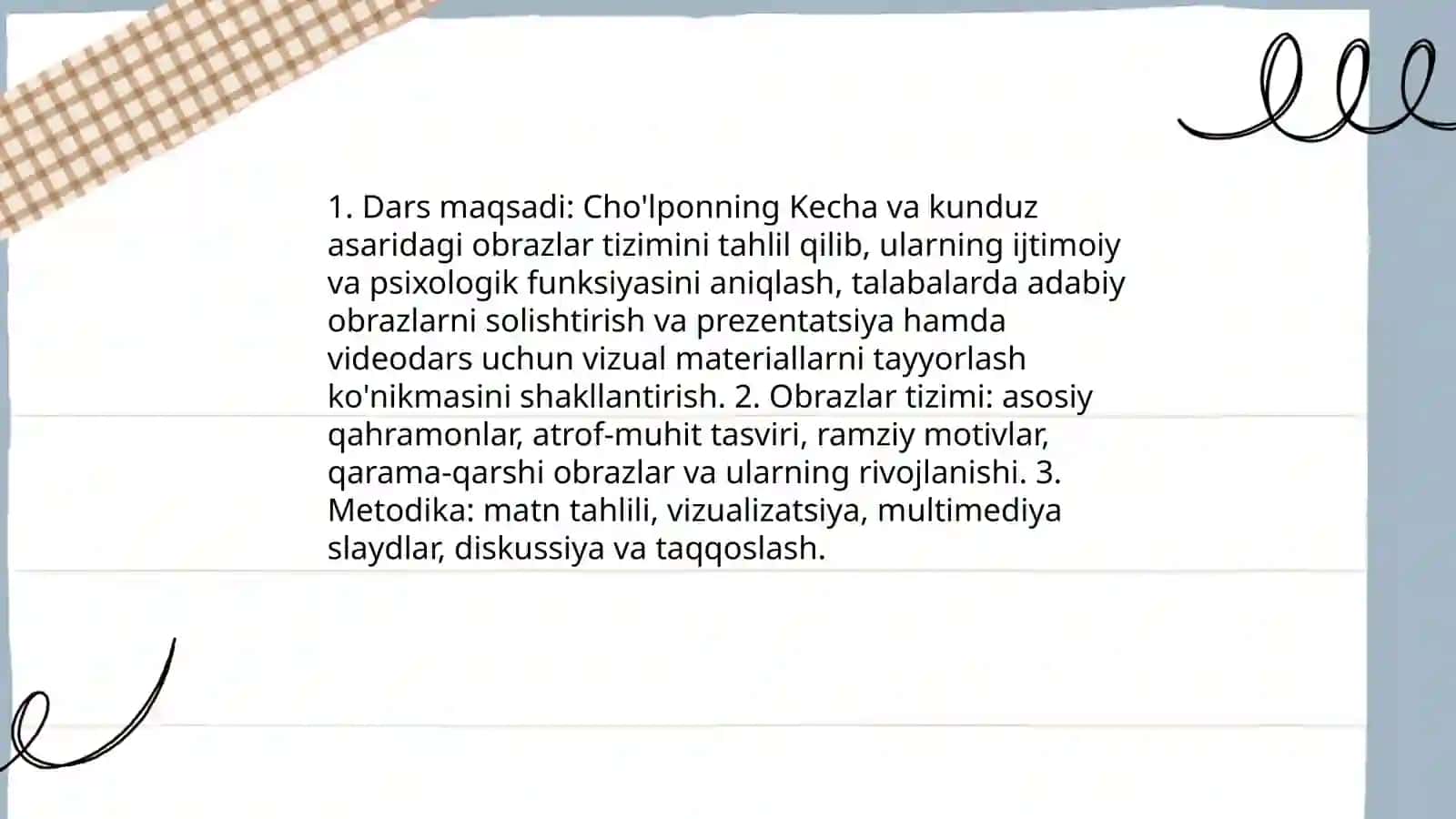 Cho'lponning "Kecha va kunduz" videodars 3