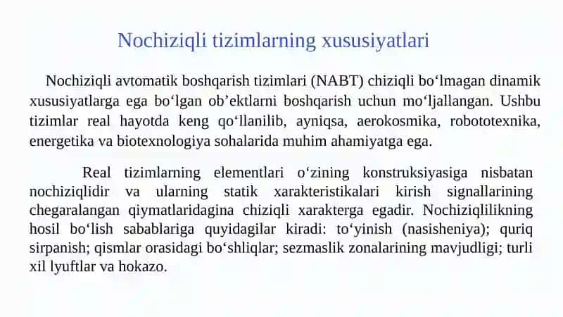 NOCHIZIQLI AVTOMATIK BOSHQARISH TIZIMLARI 3