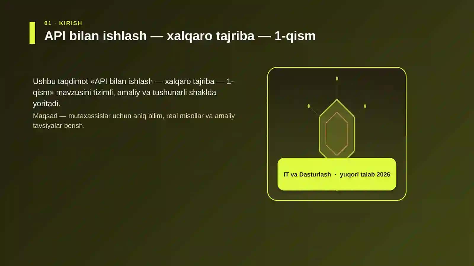 API bilan ishlash — xalqaro tajriba — 1-qism 3