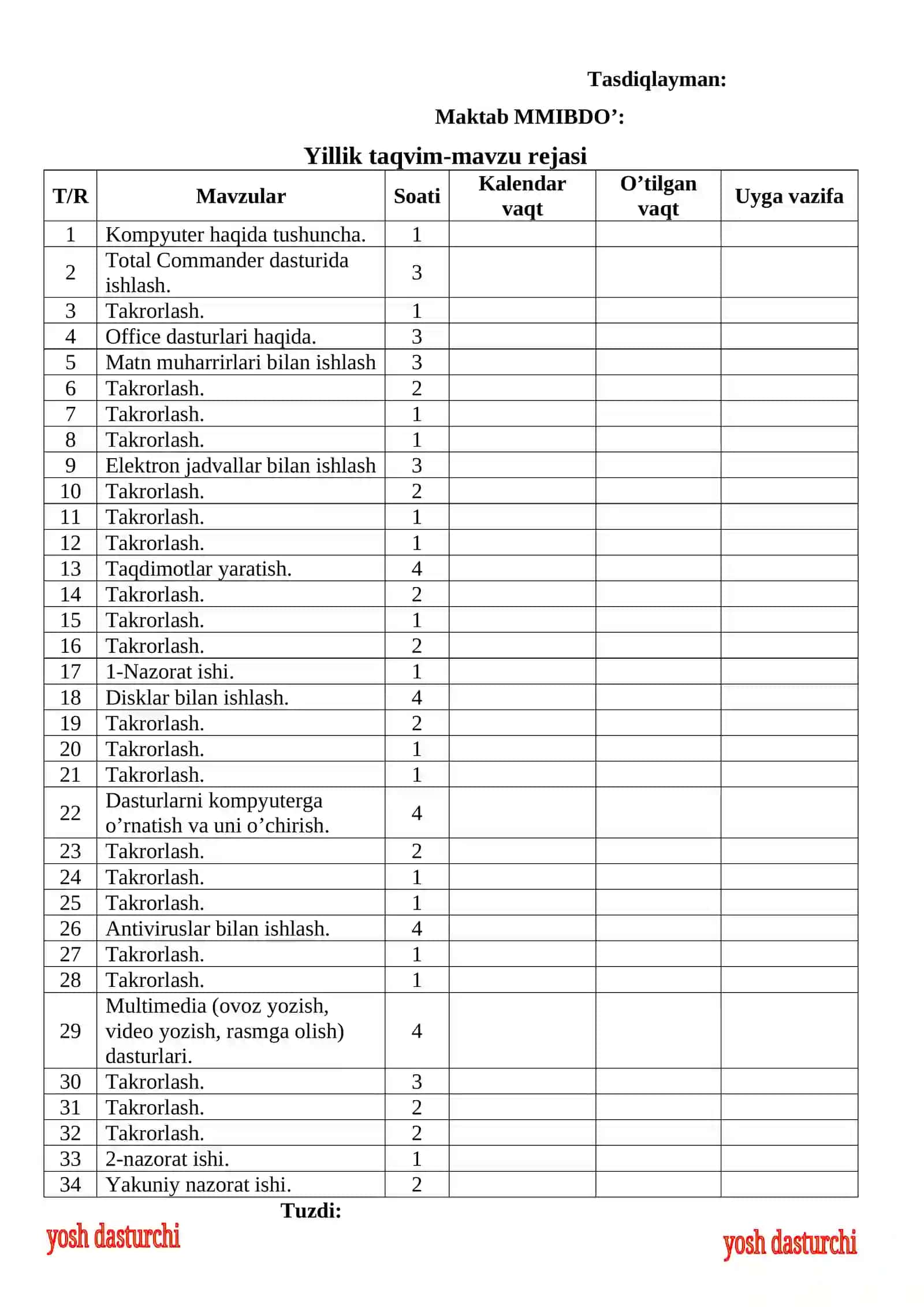 Informatika to'garak 34 soatlik. 3