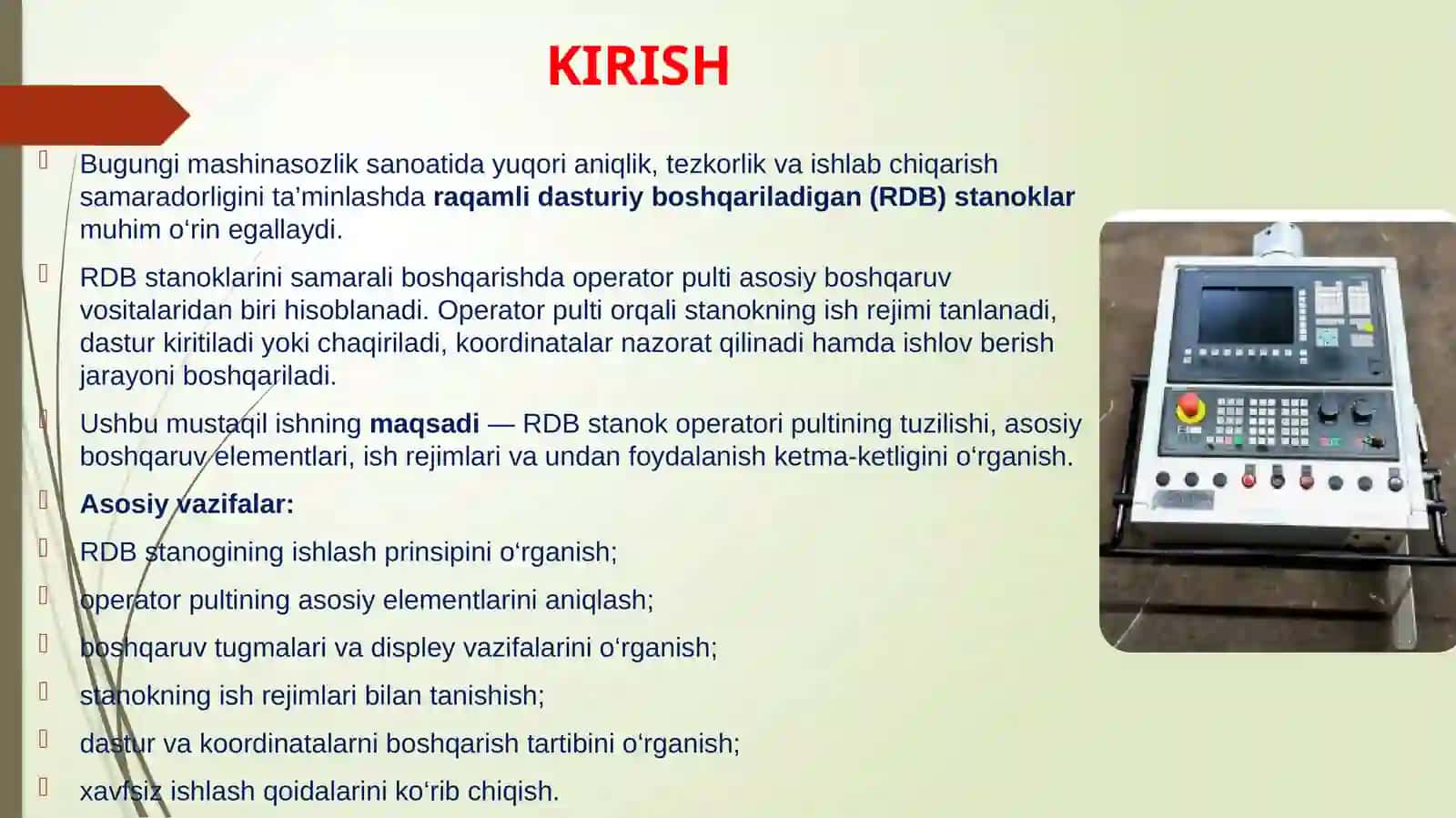 RDB STANOK OPERATORI PULTI ISHINI O‘RGANISH 3