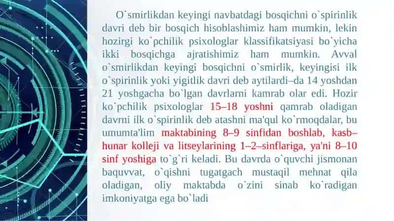 Ilk O'spirinlik Davri Faoliyati 3