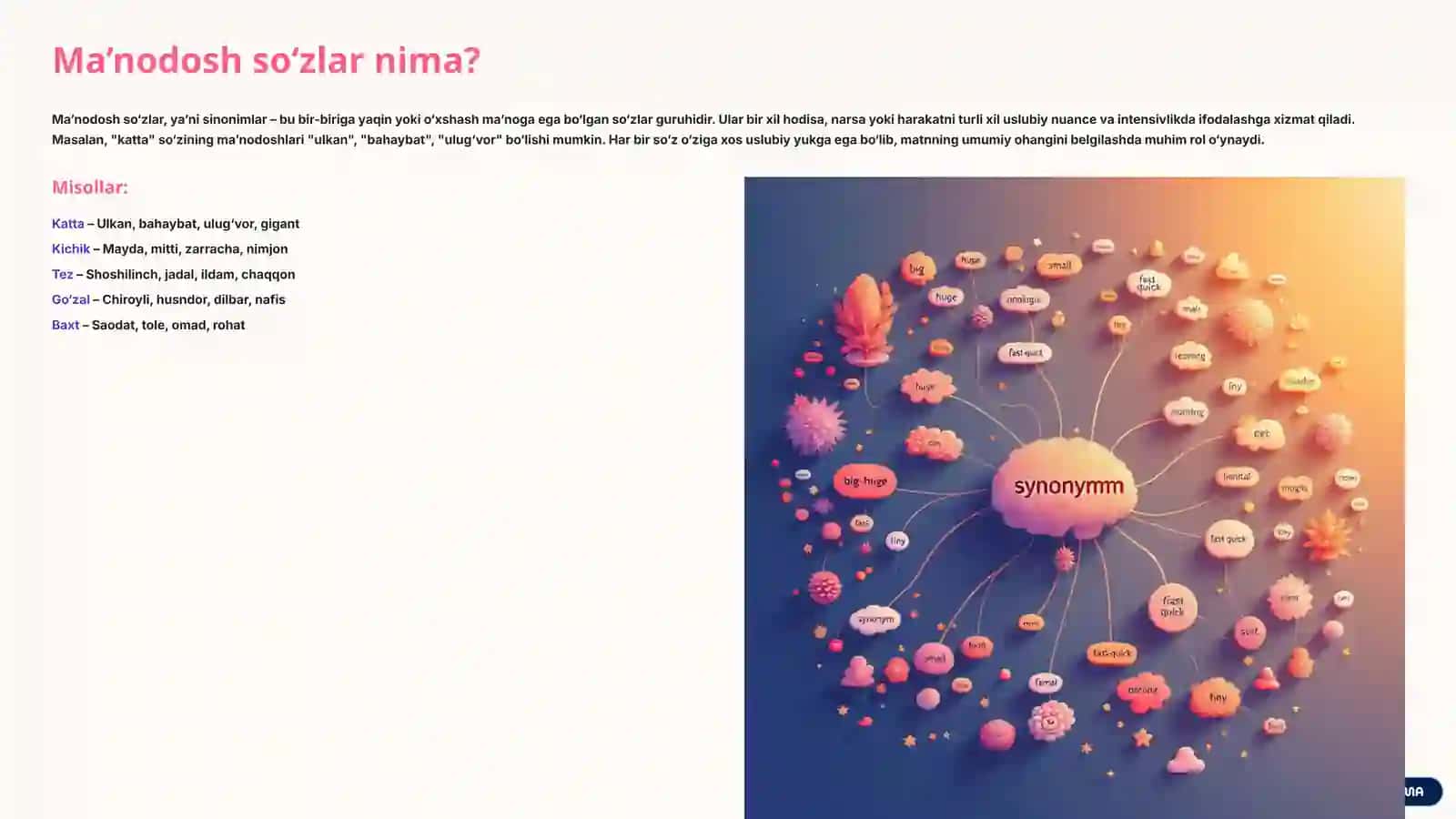 Matn ustida ishlash va Ma’nodosh so‘zlar: Tilimizning boyligi 3