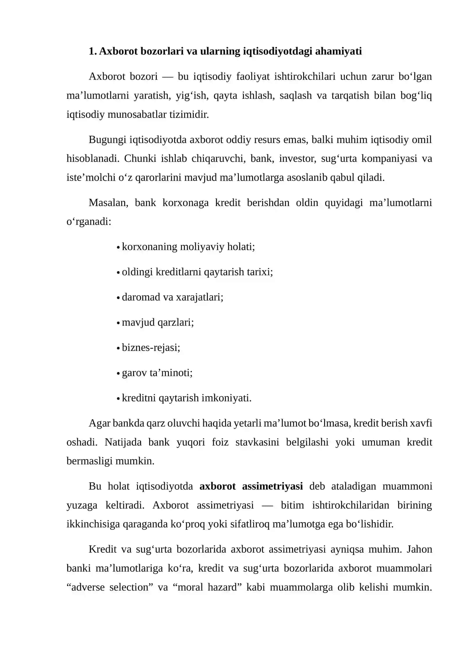 AXBOROT BOZORLARI, KREDIT VA SUG‘URTA TIZIMINING IQTISODIY O‘SISHDAGI ROLINI TAHLIL QILISH 3