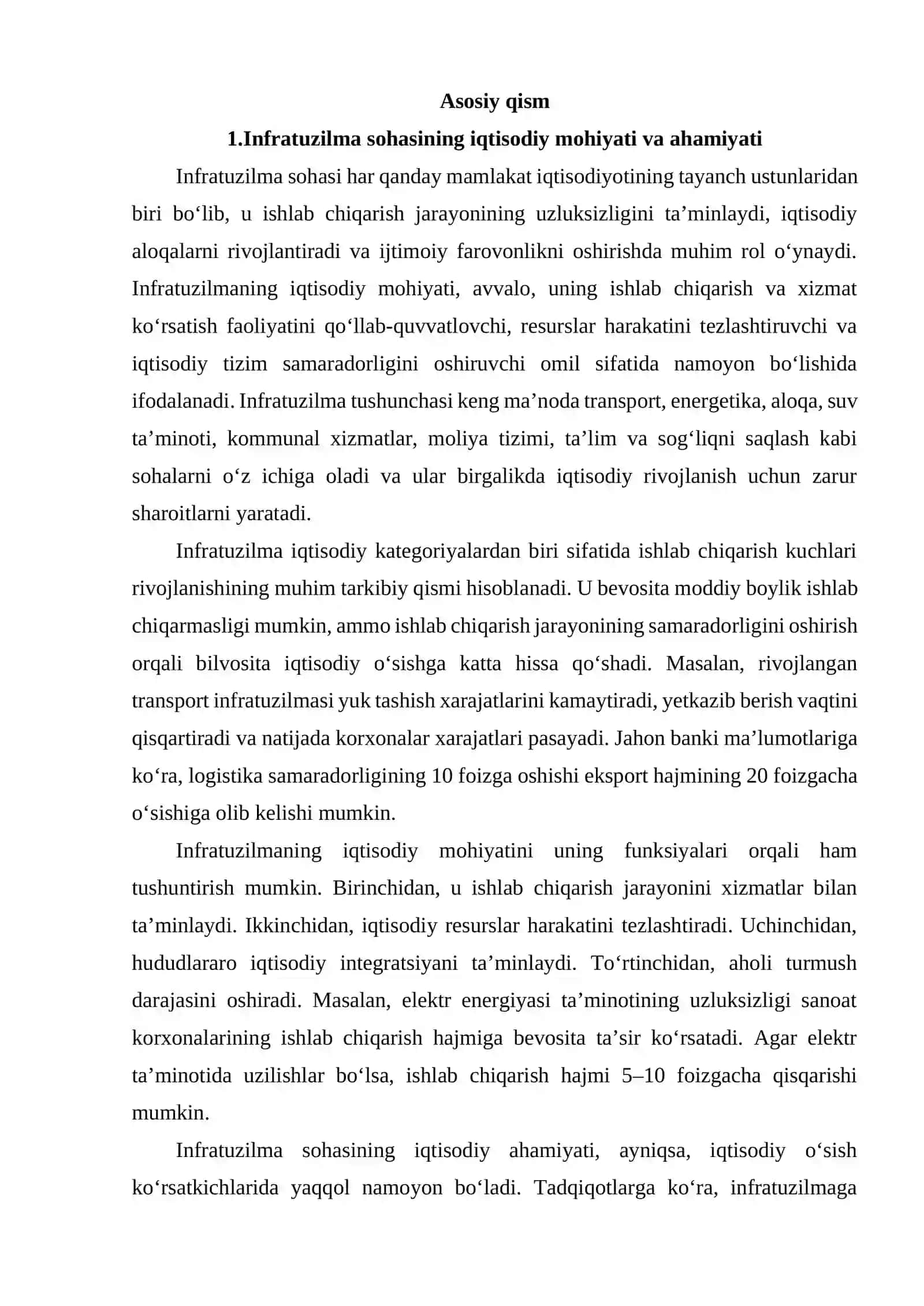 Infratuzilma  sohasida  faoliyat  yuritayotgan  aholi  va  tadbirkorlik sub’ektlarini davlat tomonidan qo‘llab-quvvatlash 3