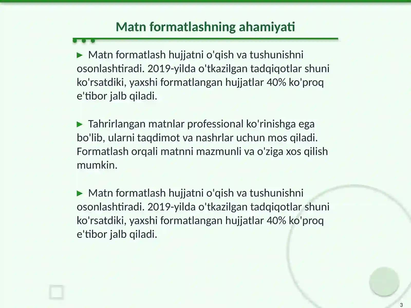 MS Word dasturida matnni formatlash 3