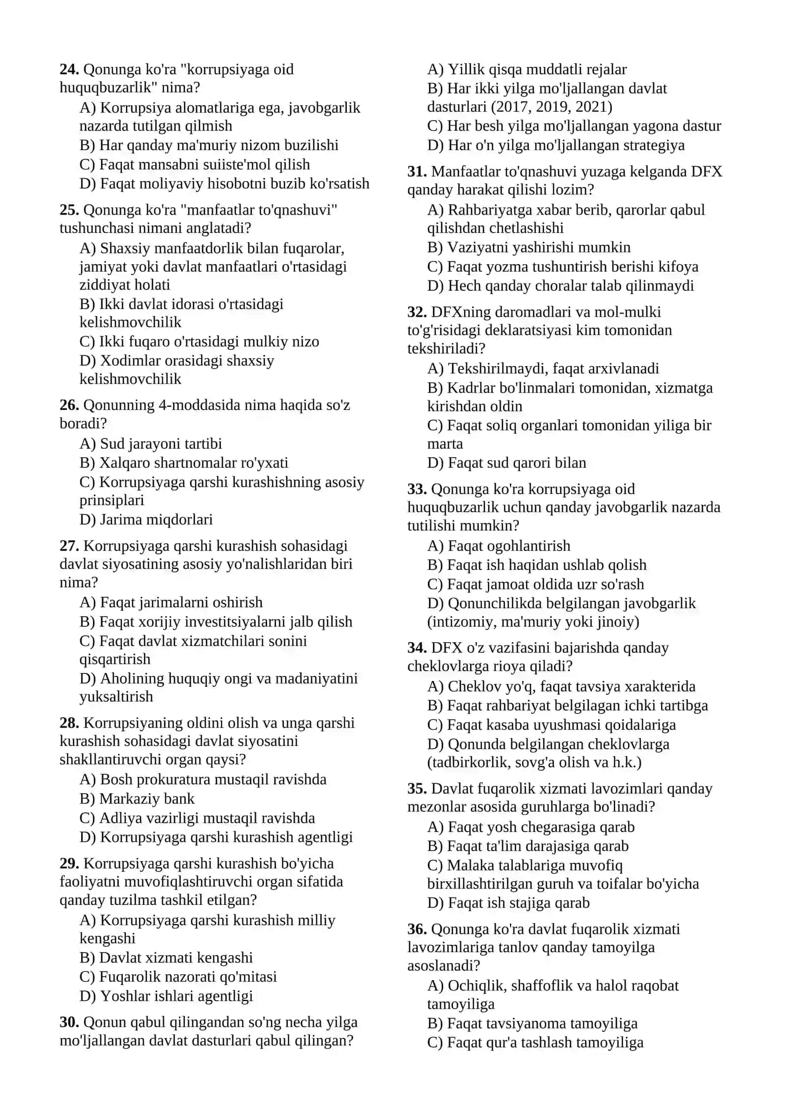 ARGOS Davlat xizmatchisi attestatsiyasi — 2026-yil test to'plami (2-QISM) 3