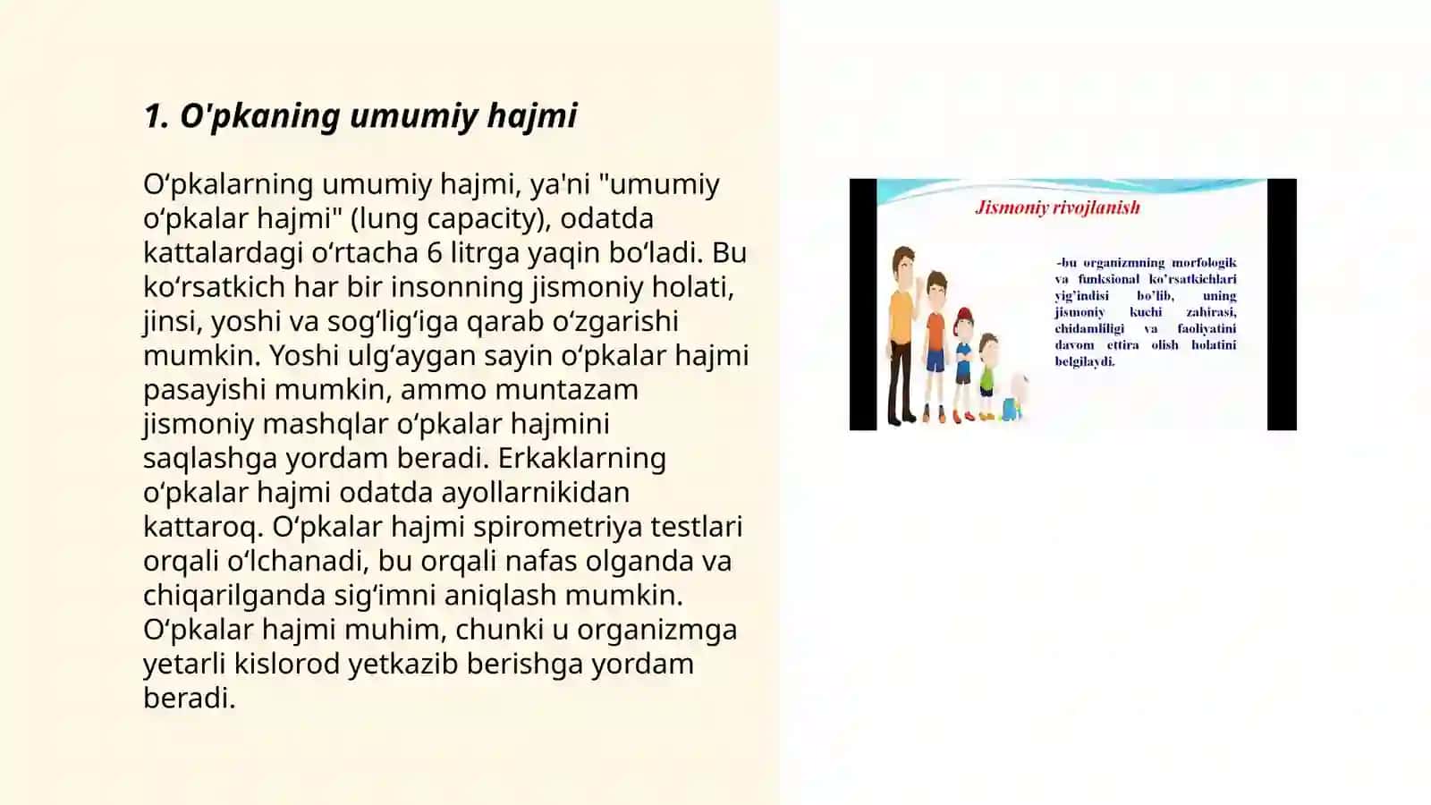 O'pkaning tiriklik sig'imining kamponetlorini tinch holatda va jismoniy ishdan keyin aniqlash 3