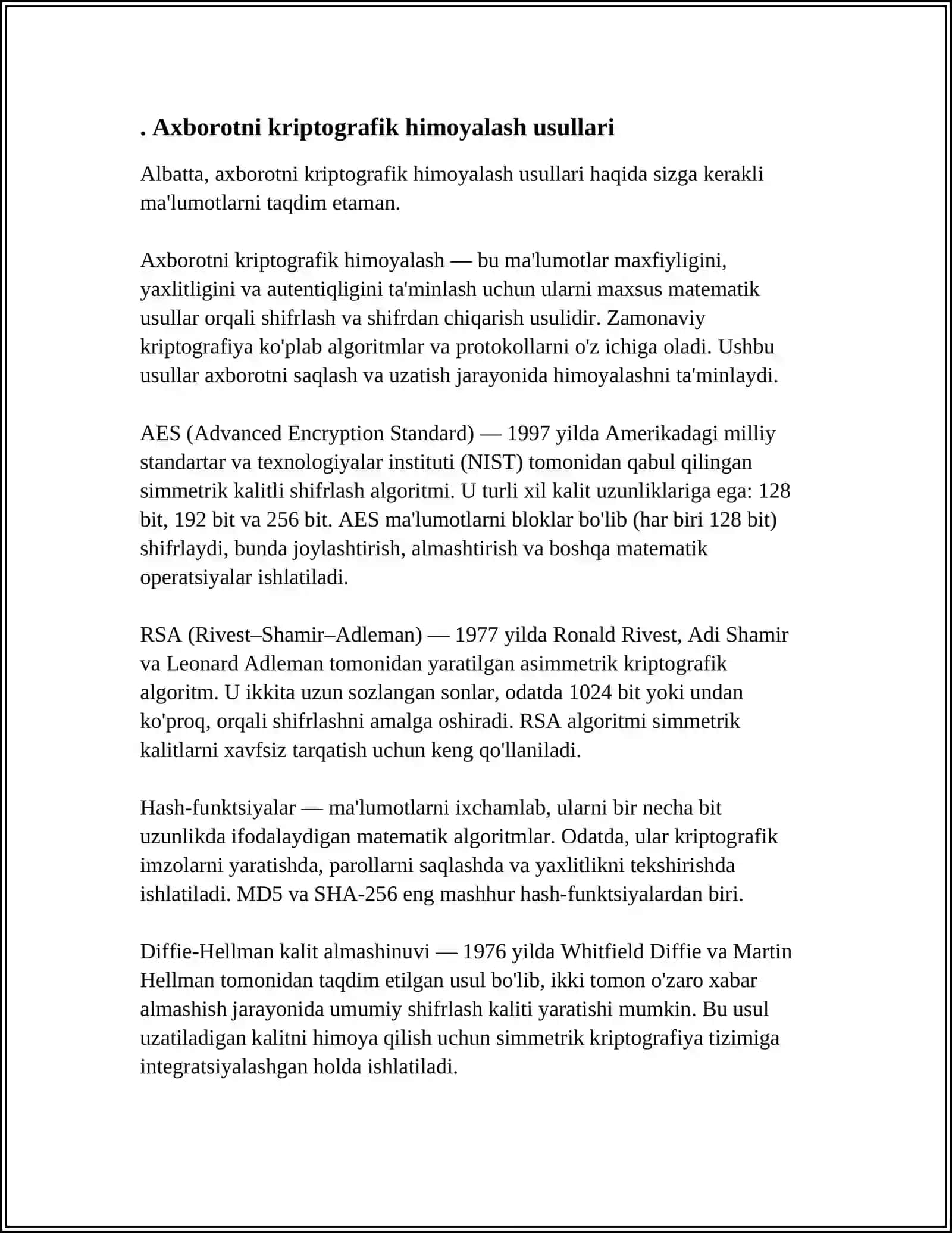 Axborotni kriptografik himoyalash usullari 3