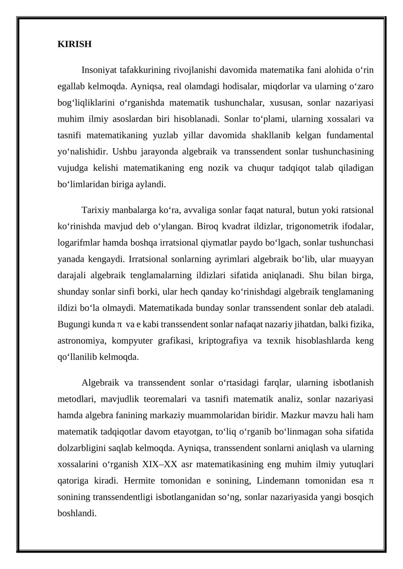 Algebraik va transsendent sonlar 3
