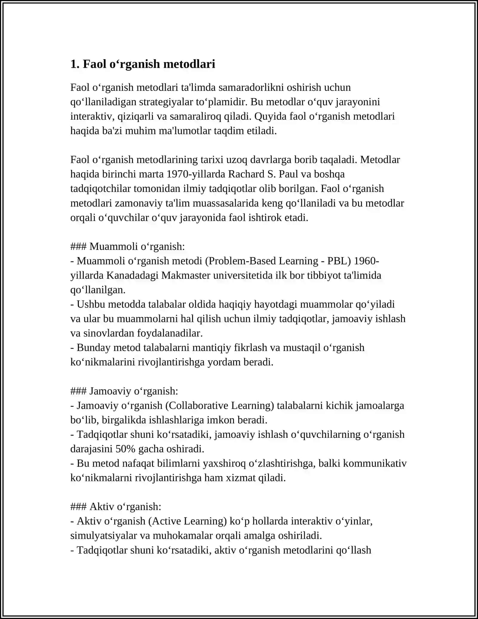 Faol oʻrganish metodlari 3