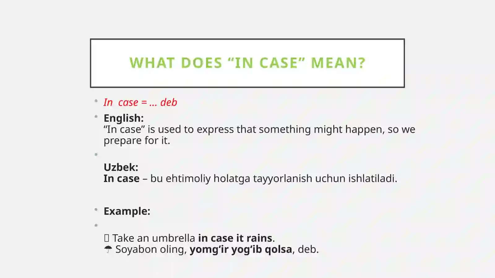 "In Case" – Grammar Explanation 3