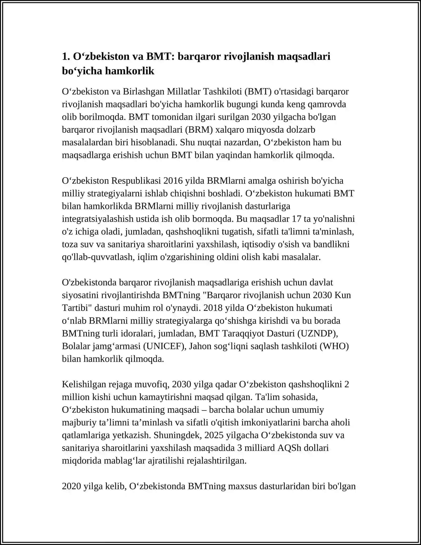 O'ZBEKISTON XALQARO TASHKILOTLAR BILAN HAMKORLIK ALOQALARI 3