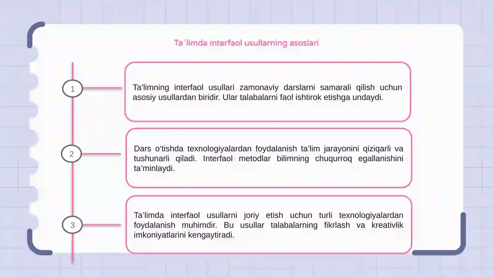 Taʼlimning interfaol usullari. Dars oʻtish texnalogiyalari 3