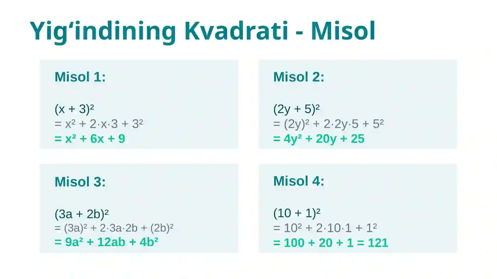Yigʻindi va Ayirmaning Kvadrati 3
