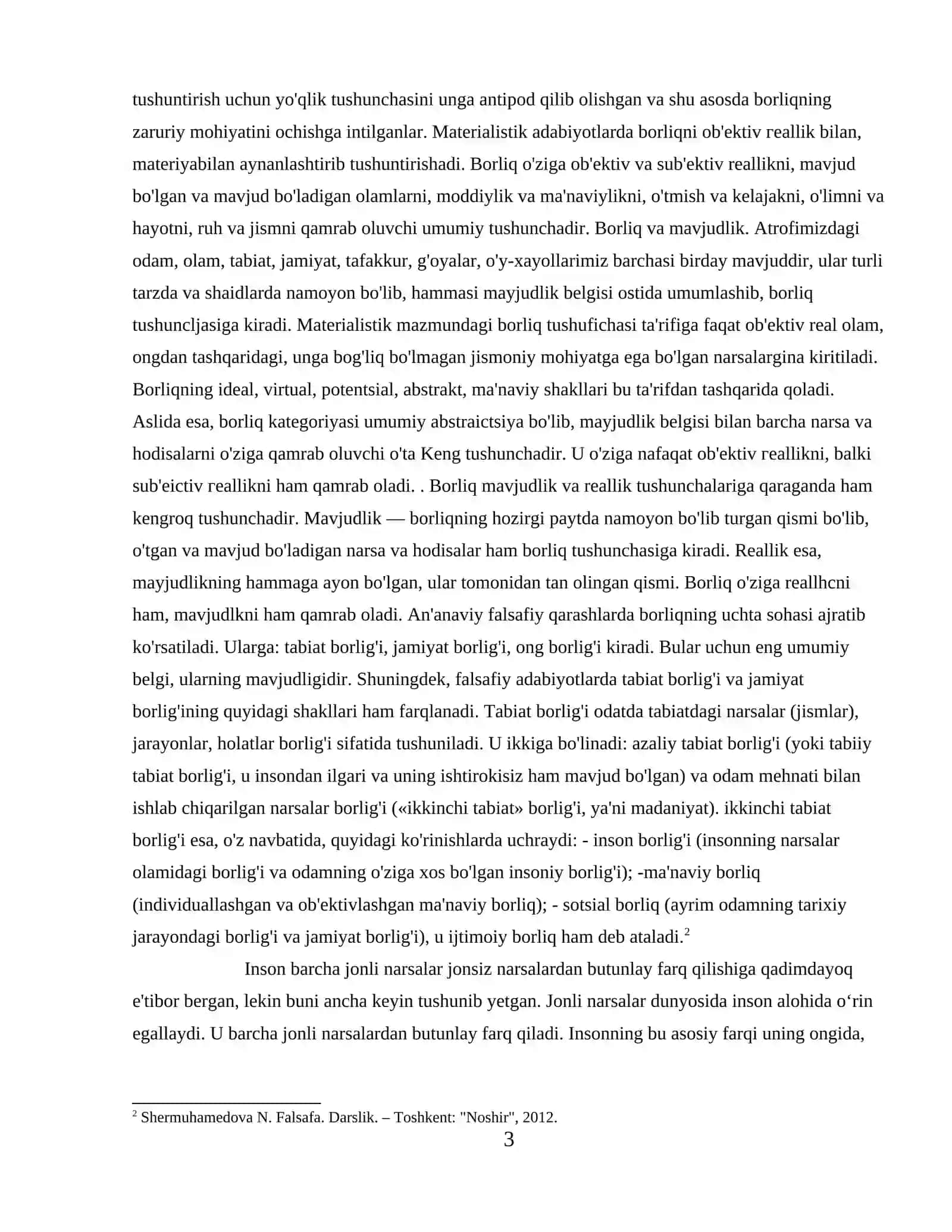 BORLIQ FALSAFASI. ONTOLOGIYA 3