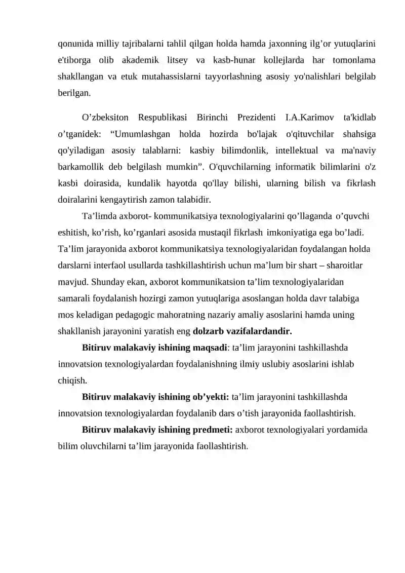 Informatika fanini o’qitishda innovatsion uslublarni ishlab chiqish va ularni dars jarayoniga tadbiq etish 3
