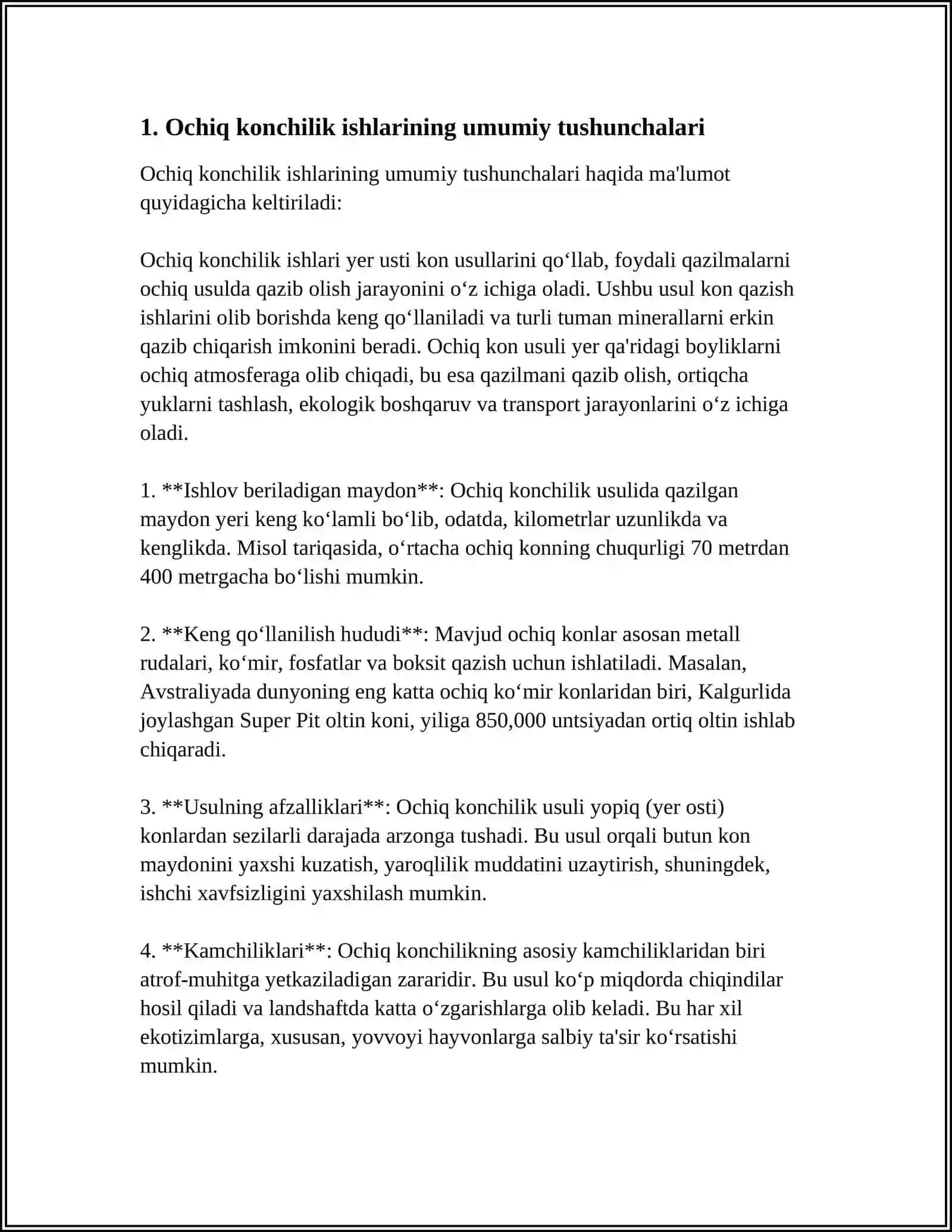 KARYER PARAMETRLARI, ELEMENTLARI VA KON TEKSTURASI (OCHIQ KONCHILIK ISHLARI JARAYONLARI VA TEXNOLOGIYASI FANIDAN) 3