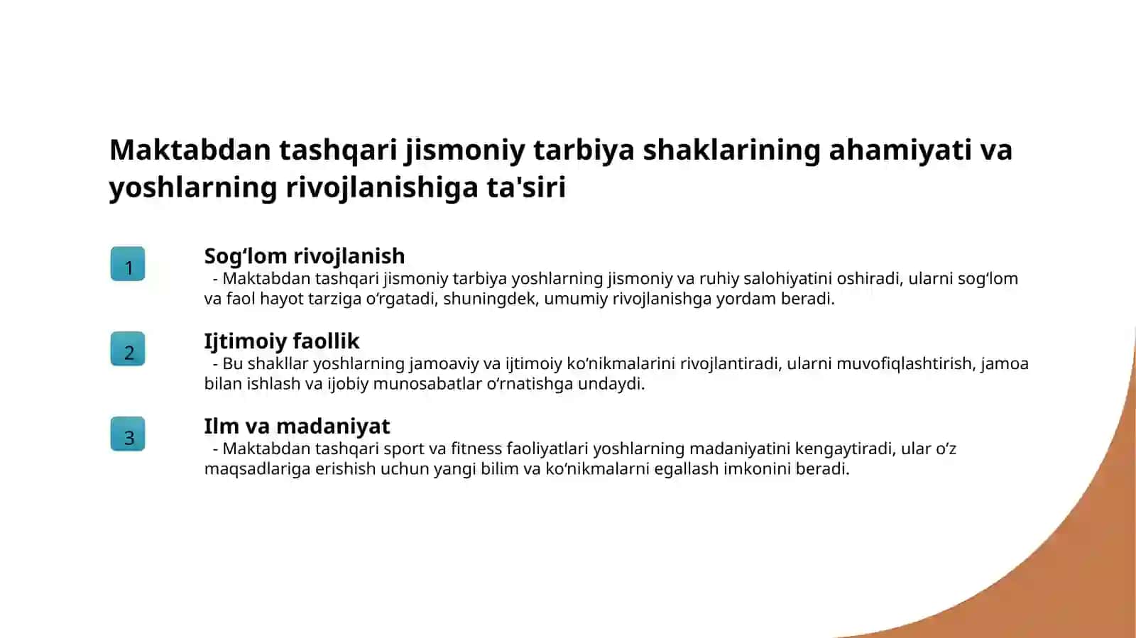 Jismoniy tarbiyaning maktabdan tashqari shakllari 3