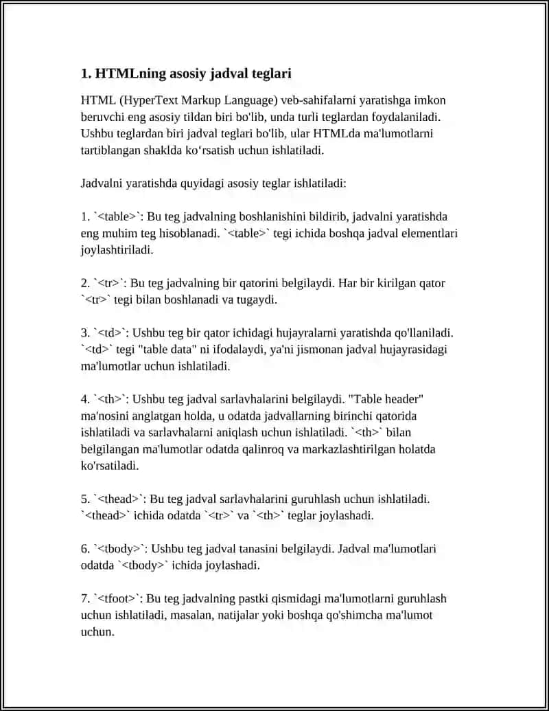 HTML DA JADVALLAR VA ULAR BILAN ISHLASH 3