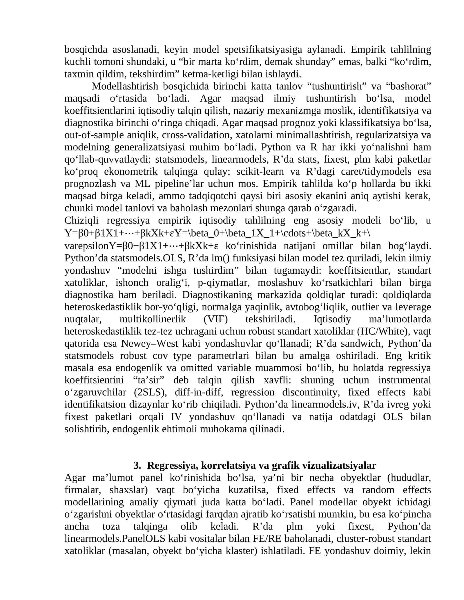 Empirik tahlil: Python (yoki R) dasturida ma’lumotlarni modellashtirish 3