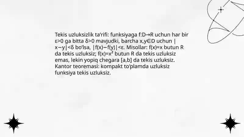 Tekis uzluksizlik. Kantor teoremasi 3