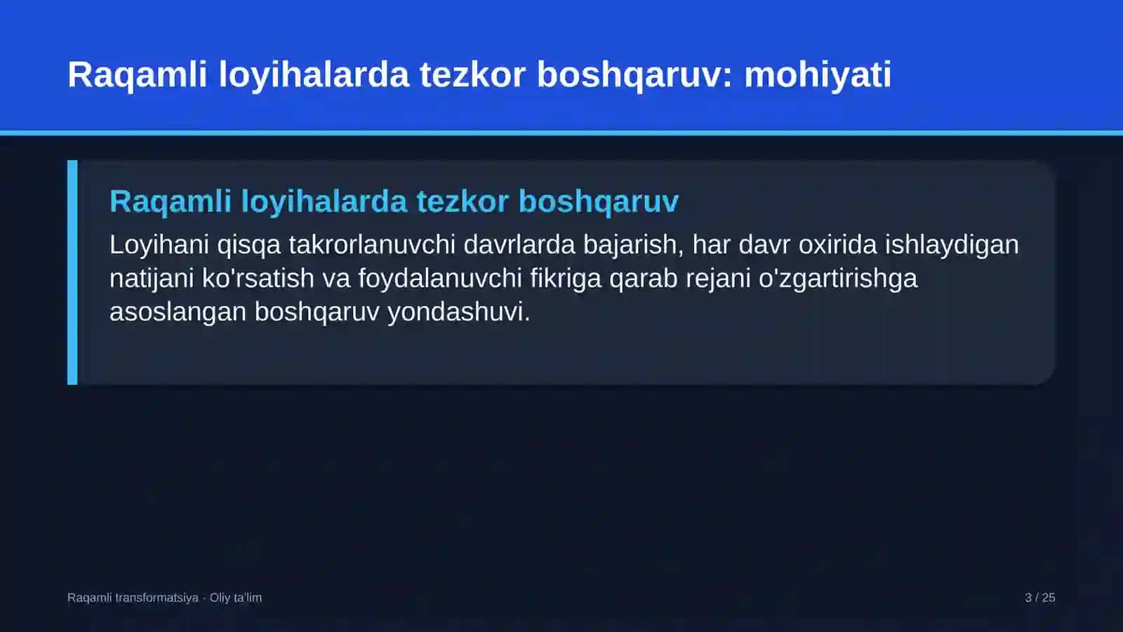 onlayn ta'lim platformalarida raqamli loyihalarda tezkor boshqaruv usullarini qo'llash 4086 3