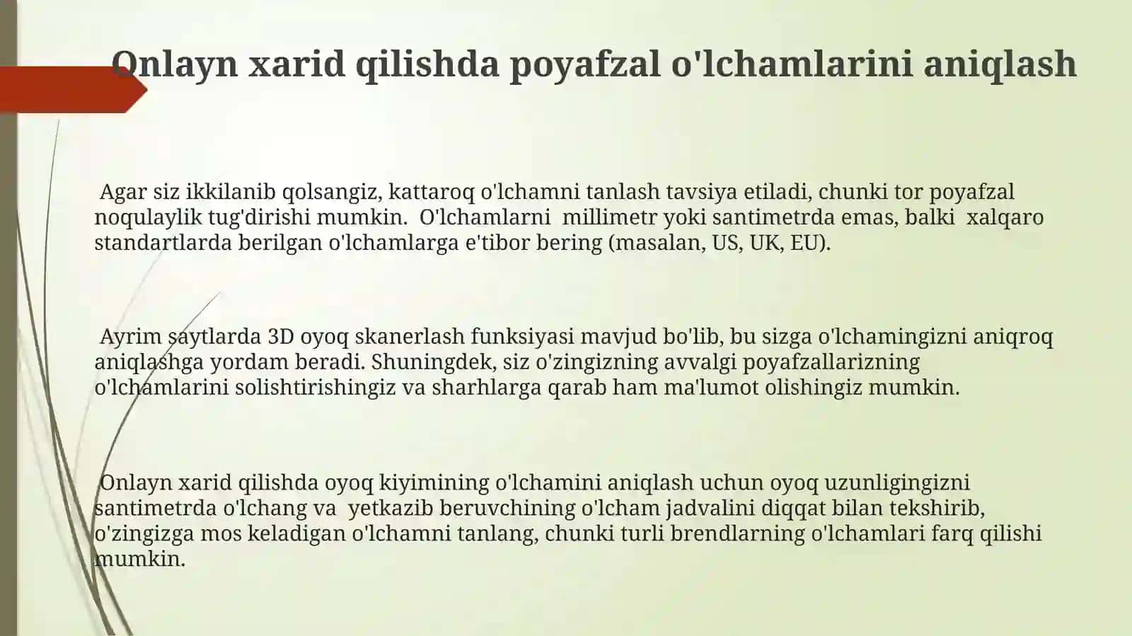 Poyafzal o'lchamlari 3