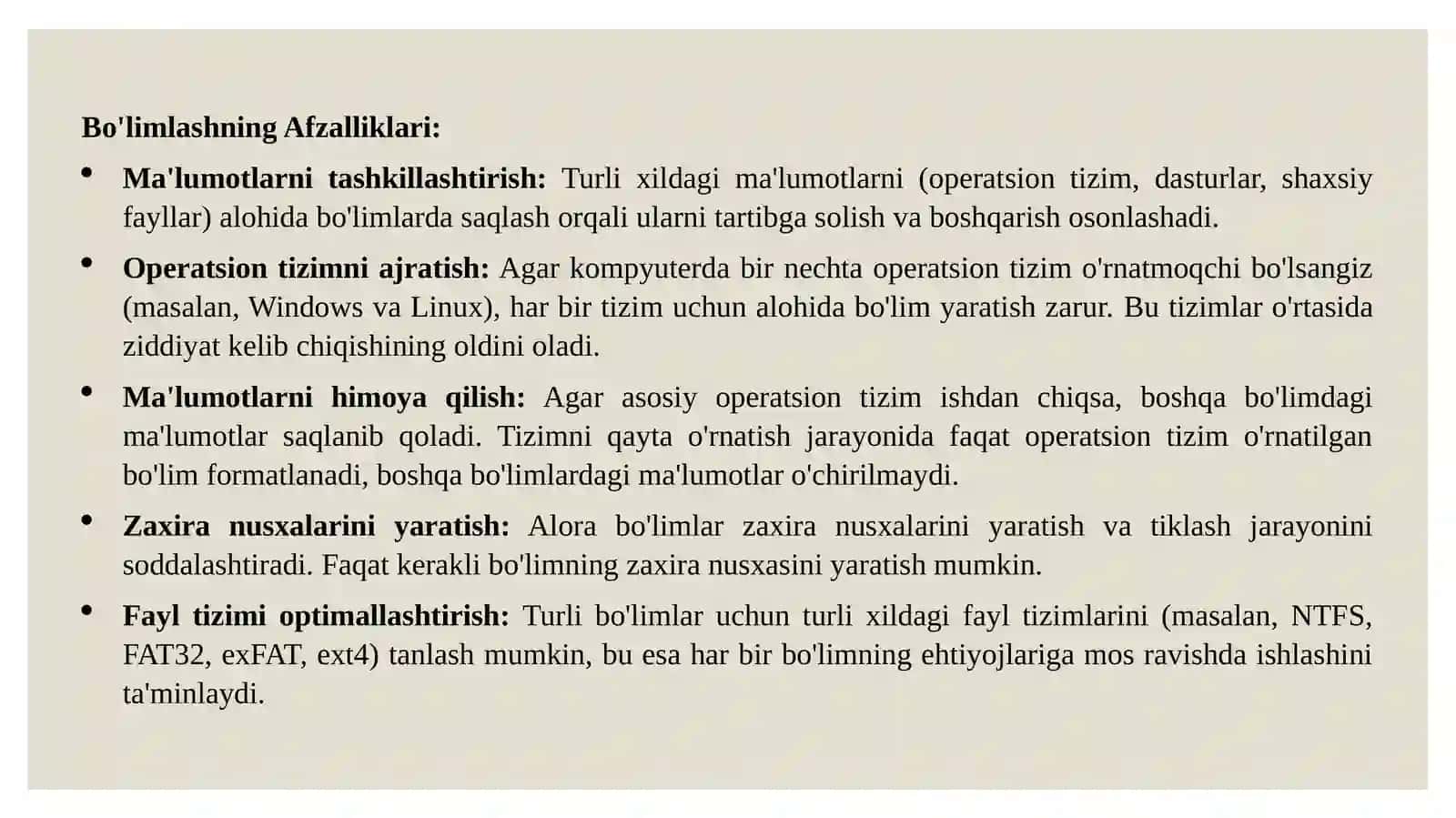 Disklarni bo'limlash va formatlash 3