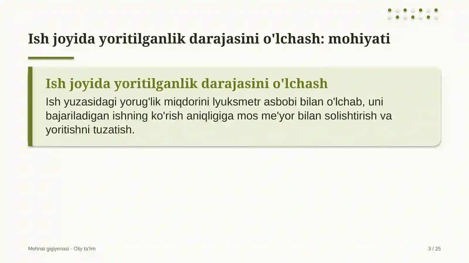 Mehnat gigiyenasi · Oliy ta'lim 3