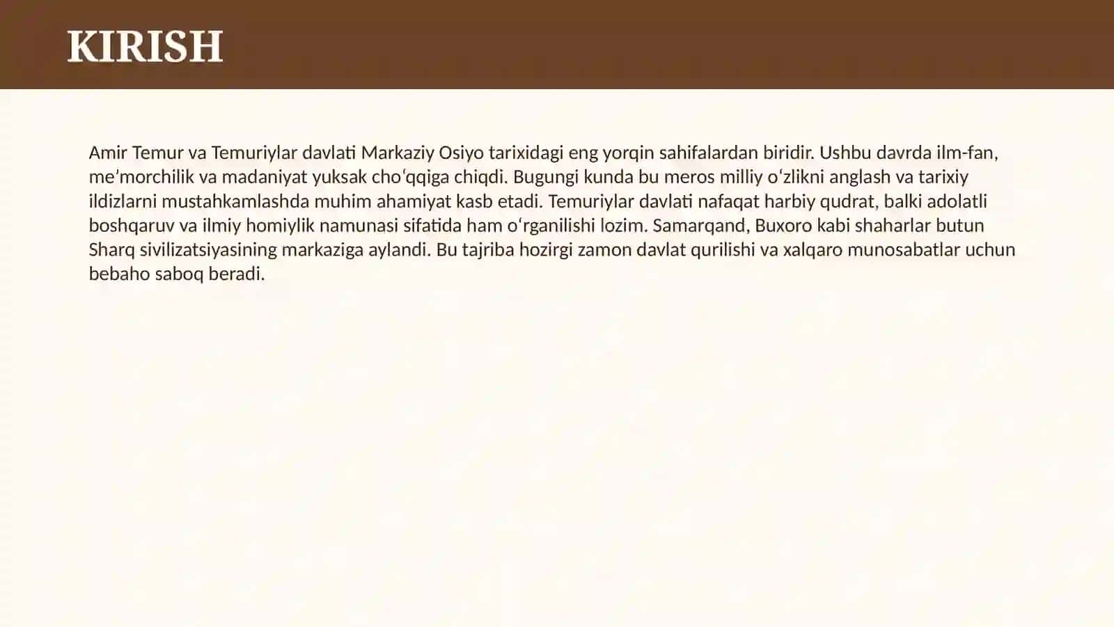 AMIR TEMUR VA TEMURIYLAR DAVLATI 3