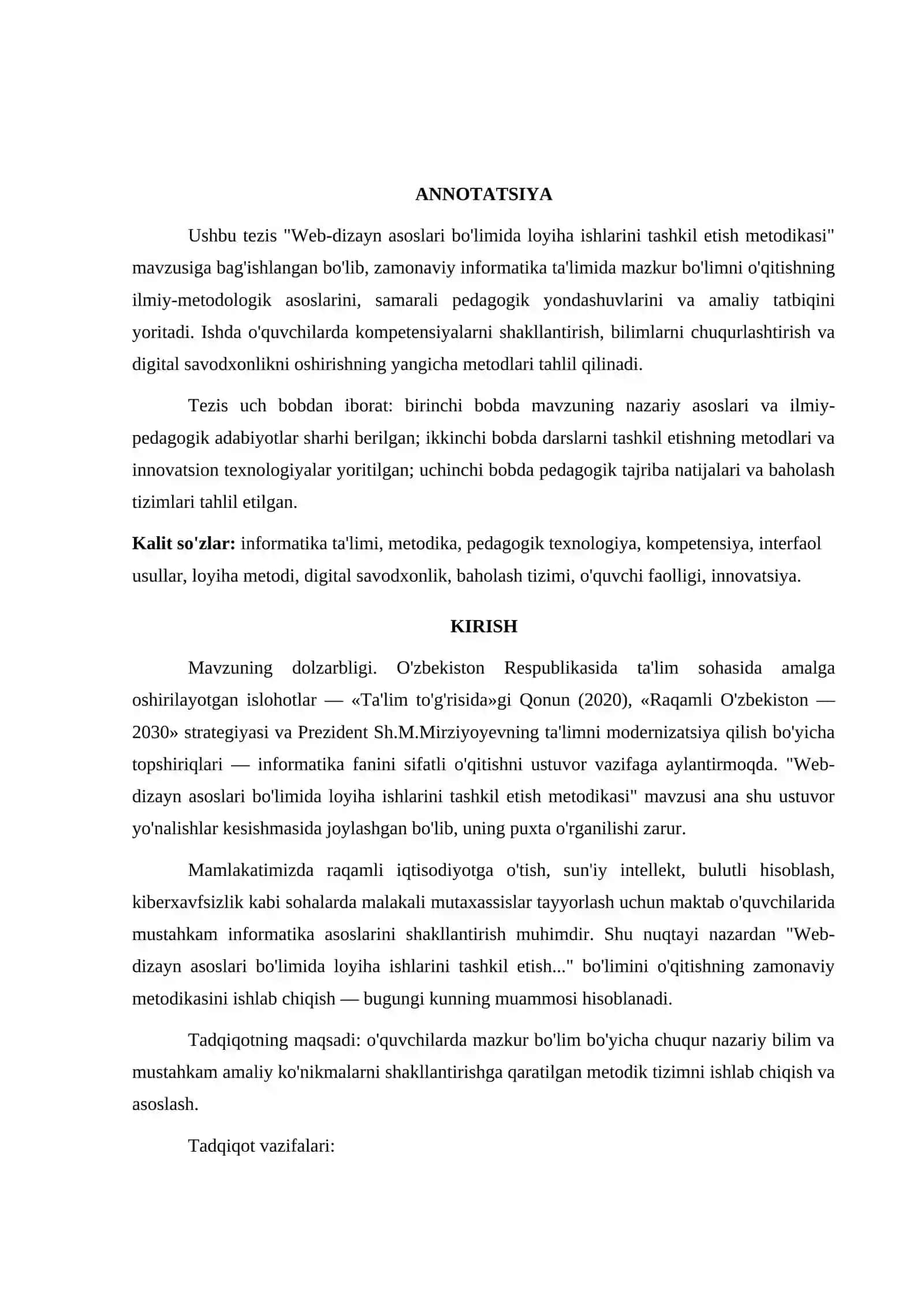 WEB-DIZAYN ASOSLARI BO'LIMIDA LOYIHA ISHLARINI TASHKIL ETISH METODIKASI 3