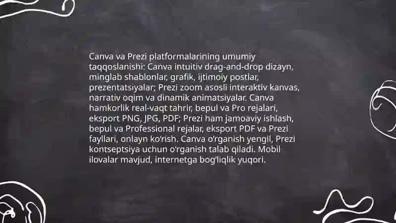 Canva va Prezi platformalarining umumiy taqqoslanishi 3