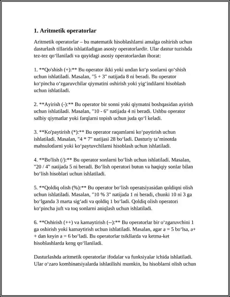JAVASCRIPT DASTURIDA ARIFMETIK AMALLAR 3