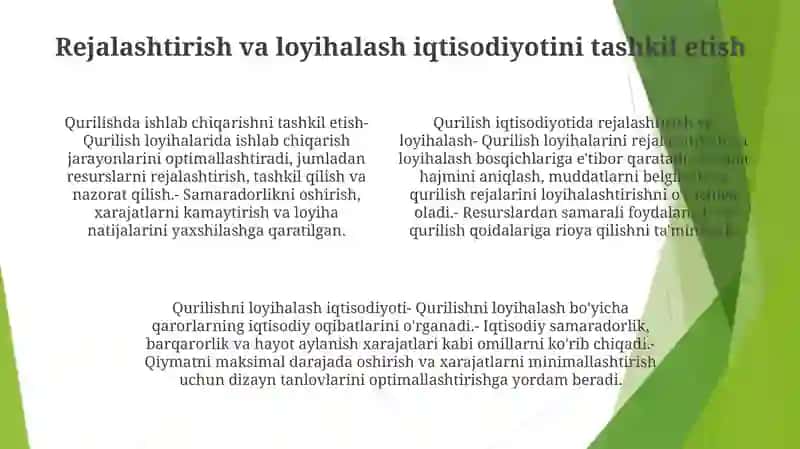 Qurilishda Ishlab Chiqarishini Tashkil Etish, Rejalashtirish Va Loyihalashtirish Iqtisodiyotini Tashkil Etish 3