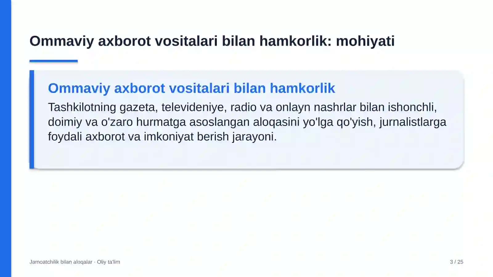 Jamoatchilik bilan aloqalar · Oliy ta'lim 3