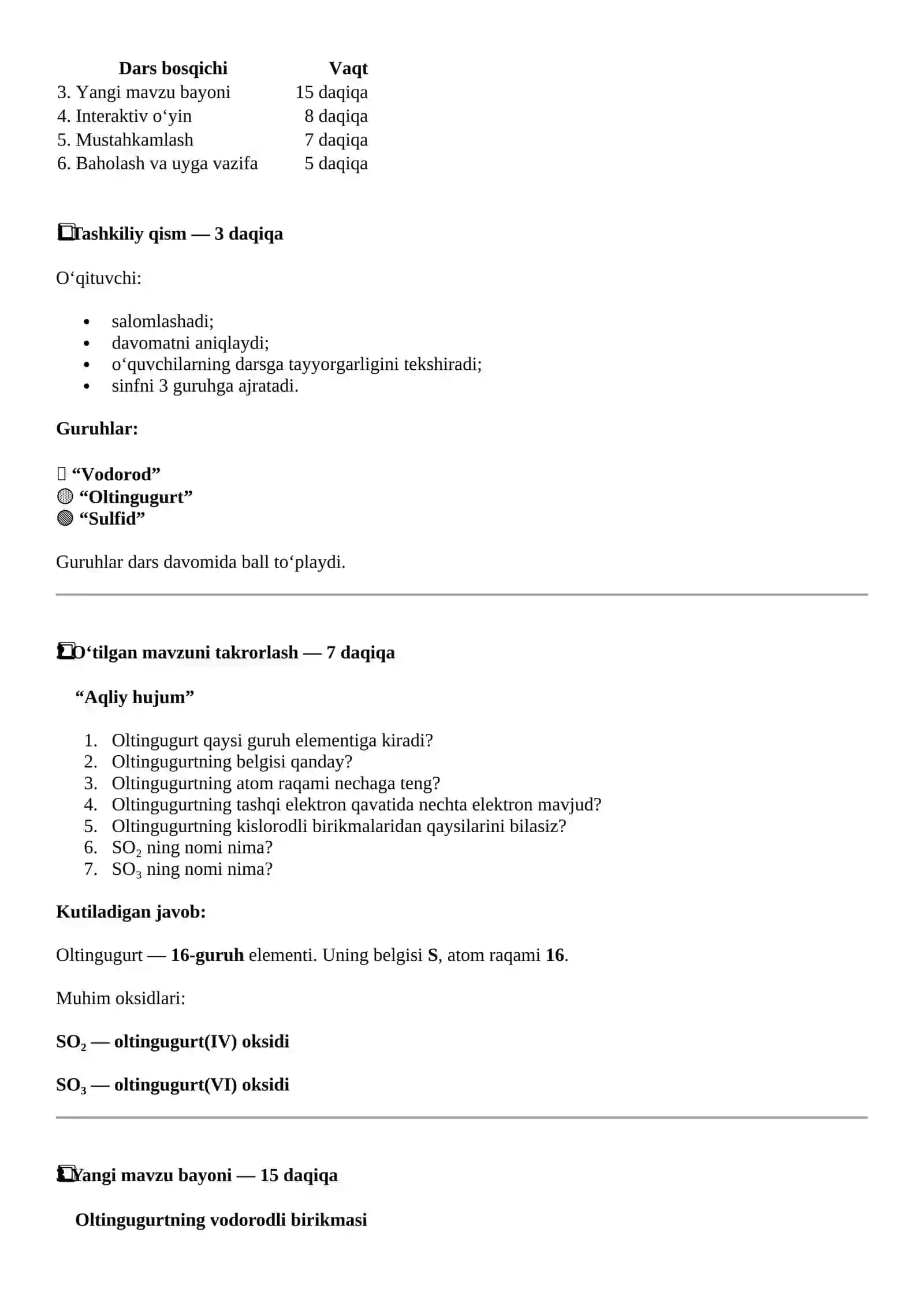 Oltingugurtning vodorodli birikmalari 3