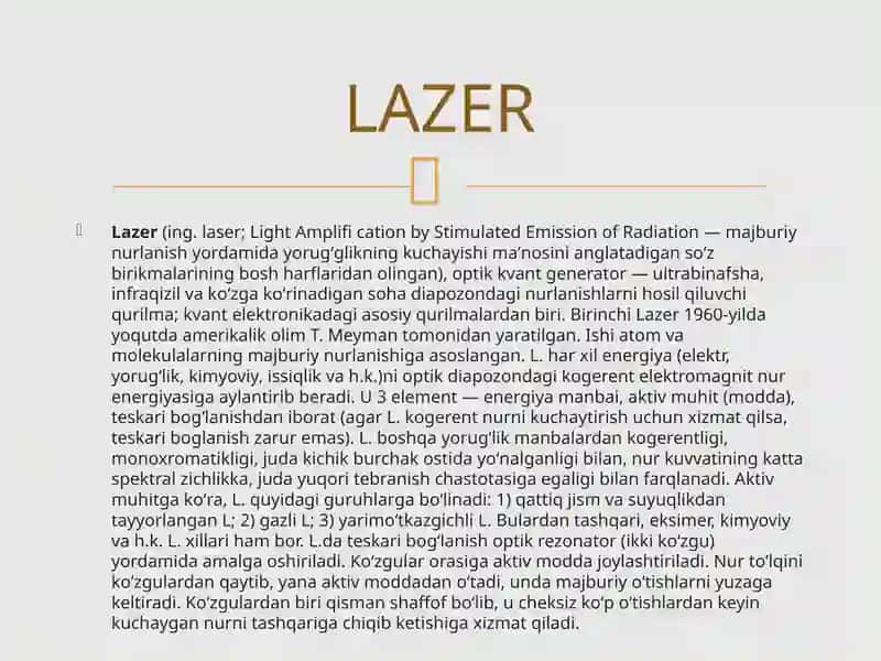 LAZERNING TIBBIYOTDA QO’LLANISHI 3