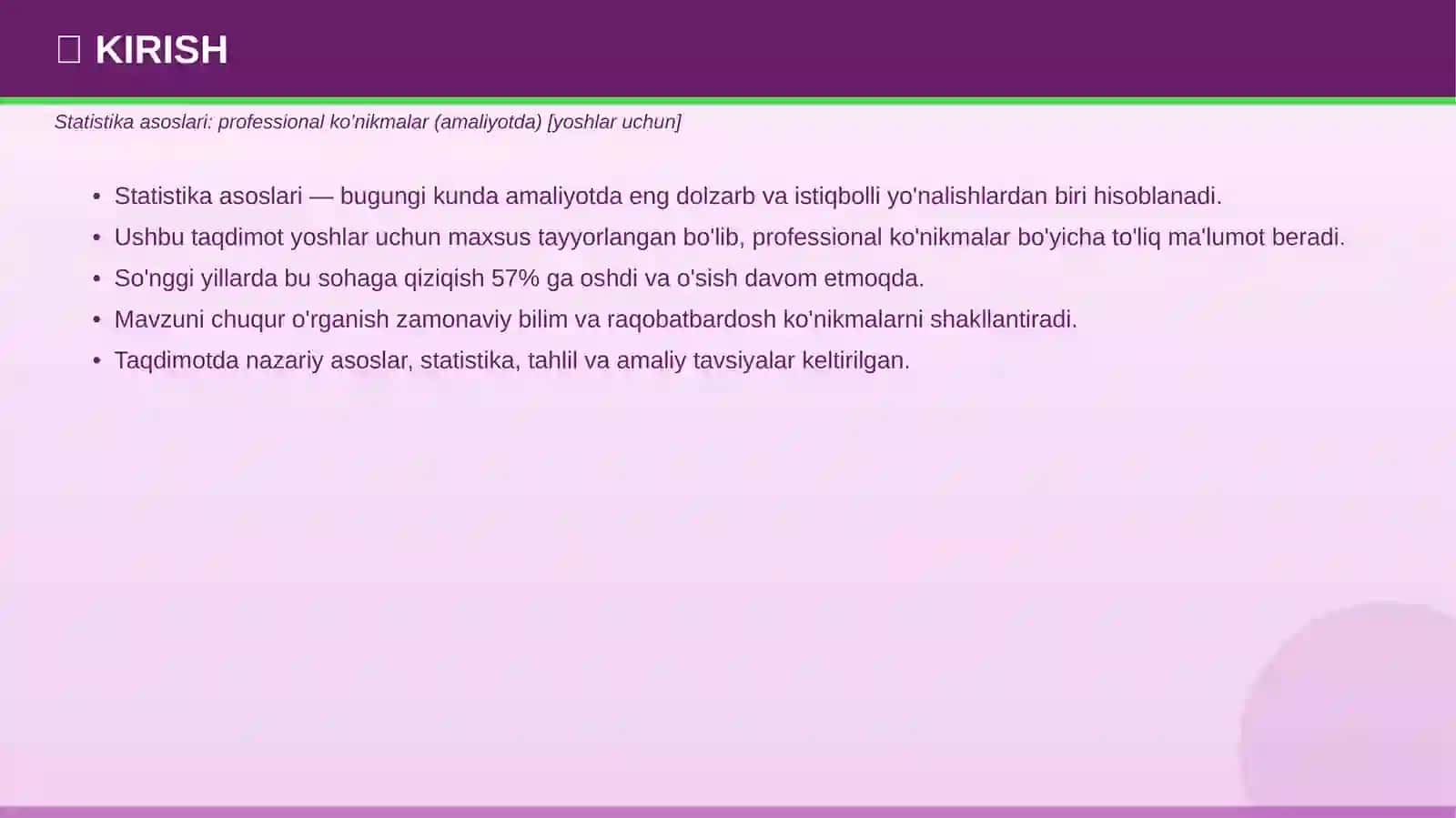 Statistika asoslari: Professional ko'nikmalar — amaliyotda 3