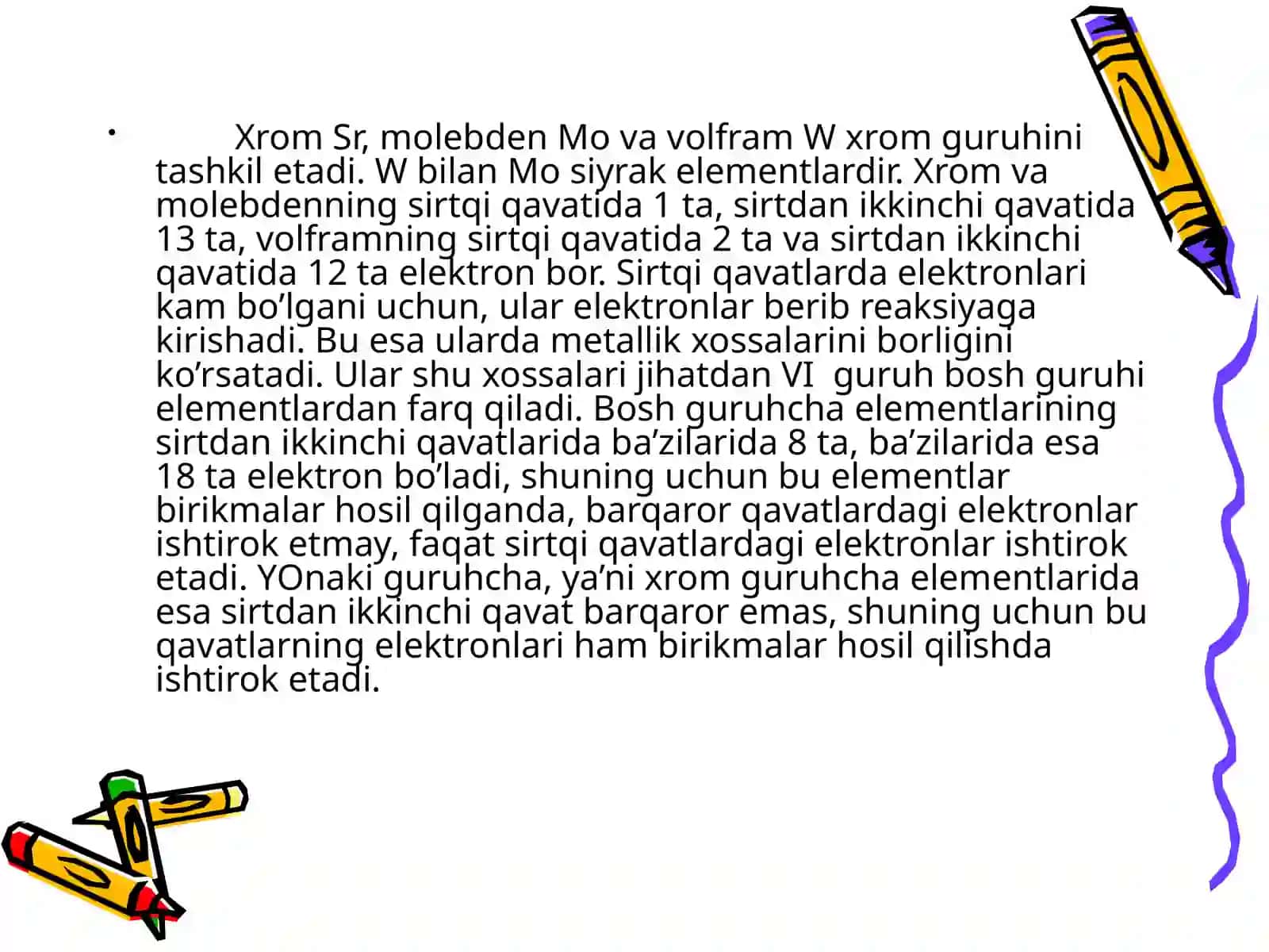 Xromning olinishi, xossalari va birikmalari 3