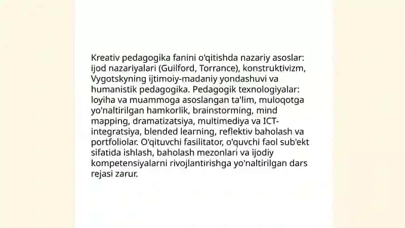 Kreativ pedagogika fanini öqitishda pedagogik texnologiyalar 3