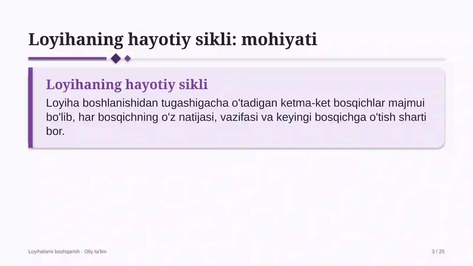 Loyihalarni boshqarish · Oliy ta'lim 3