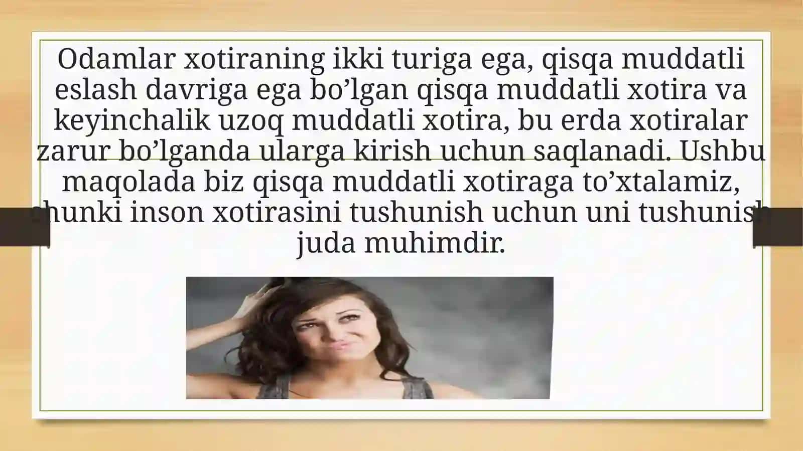 QISQA MUDDATLI XOTIRANI TADQIQ ETISH 3